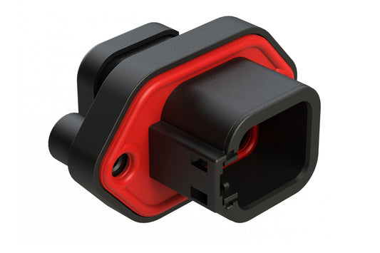 ATP04-6P-PM14BK 6 Position Panel Mount Receptacle with Flange, Pin, with Gasket, Reduced Diameter Seal, Self Tapping, End Cap, Black