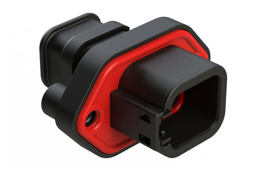 ATP04-6P-PM15BK 6 Position Panel Mount Receptacle with Flange, Pin, with Gasket, Self Tapping, Strain Relief, Black