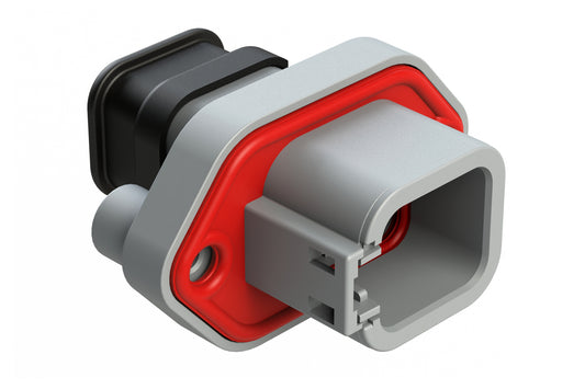 ATP04-6P-PM16 6 Position Panel Mount Receptacle with Flange, Pin, with Gasket, Reduced Diameter Seal, Self Tapping, Strain Relief, Grey