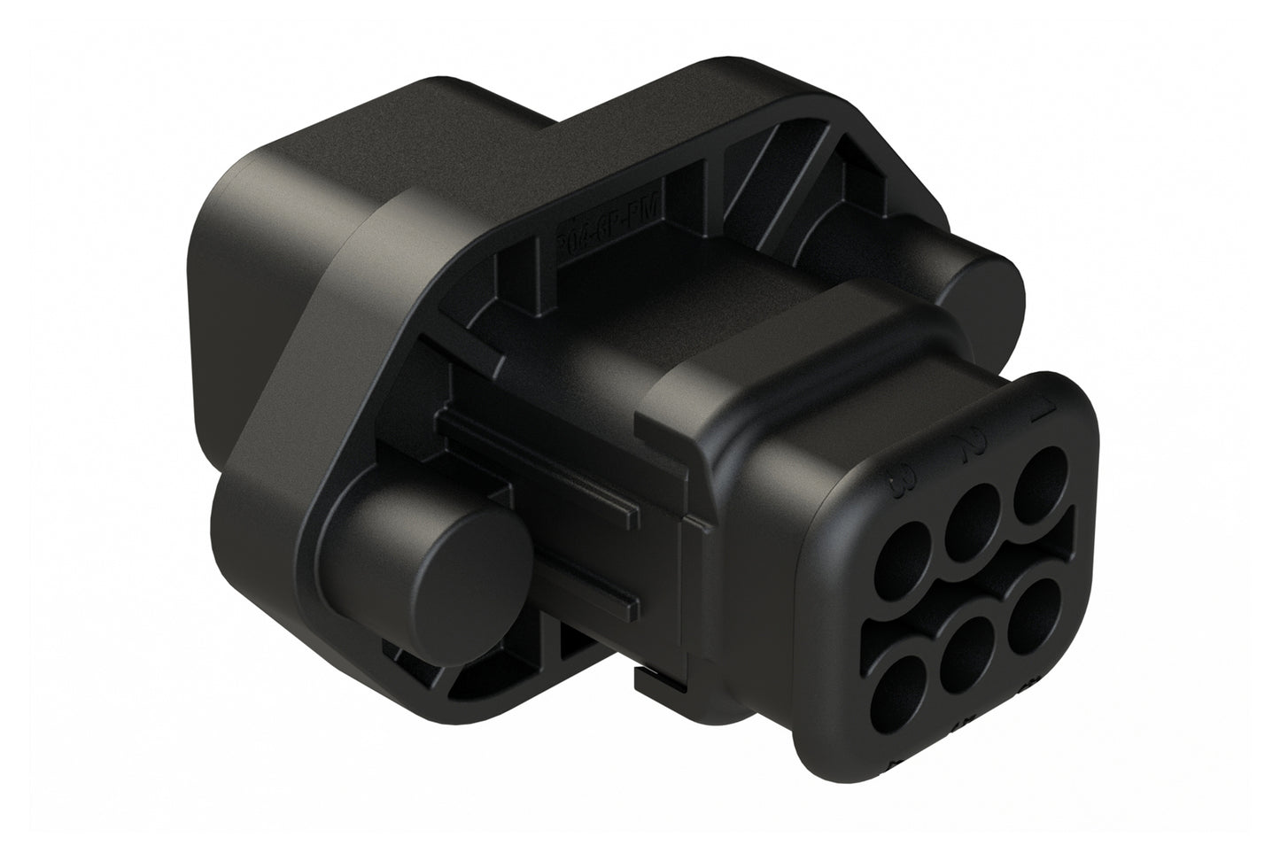 ATP04-6P-PM16BK 6 Position Panel Mount Receptacle with Flange, Pin, with Gasket, Reduced Diameter Seal, Self Tapping, Strain Relief, Black