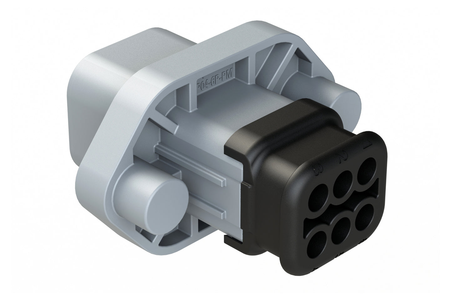 ATP04-6P-PM16 6 Position Panel Mount Receptacle with Flange, Pin, with Gasket, Reduced Diameter Seal, Self Tapping, Strain Relief, Grey