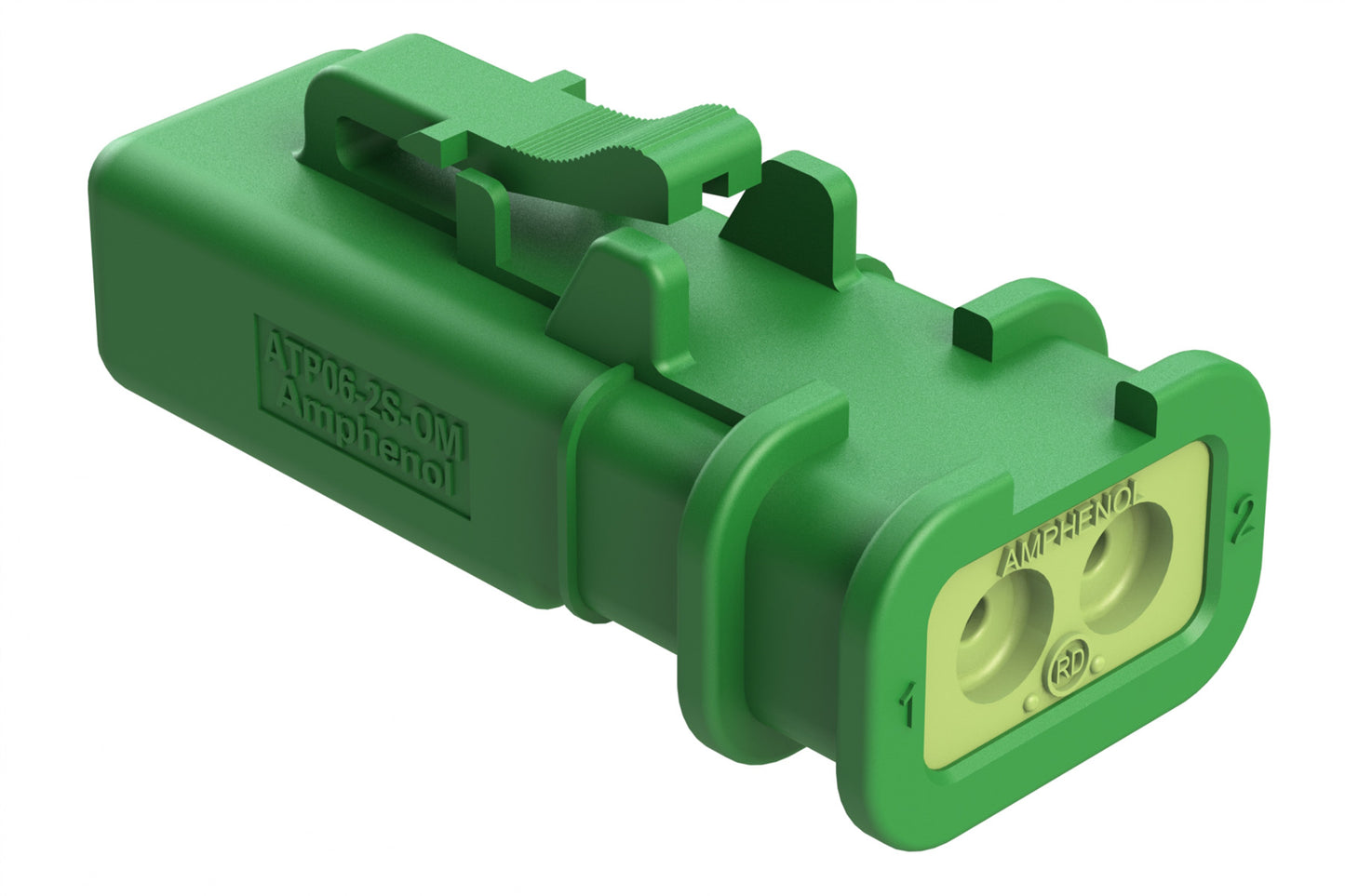 ATP06-2S-OMRDGRN 2 Position Plug, Socket, Overmold Compatible, Reduced Diameter Rear Seal, Green