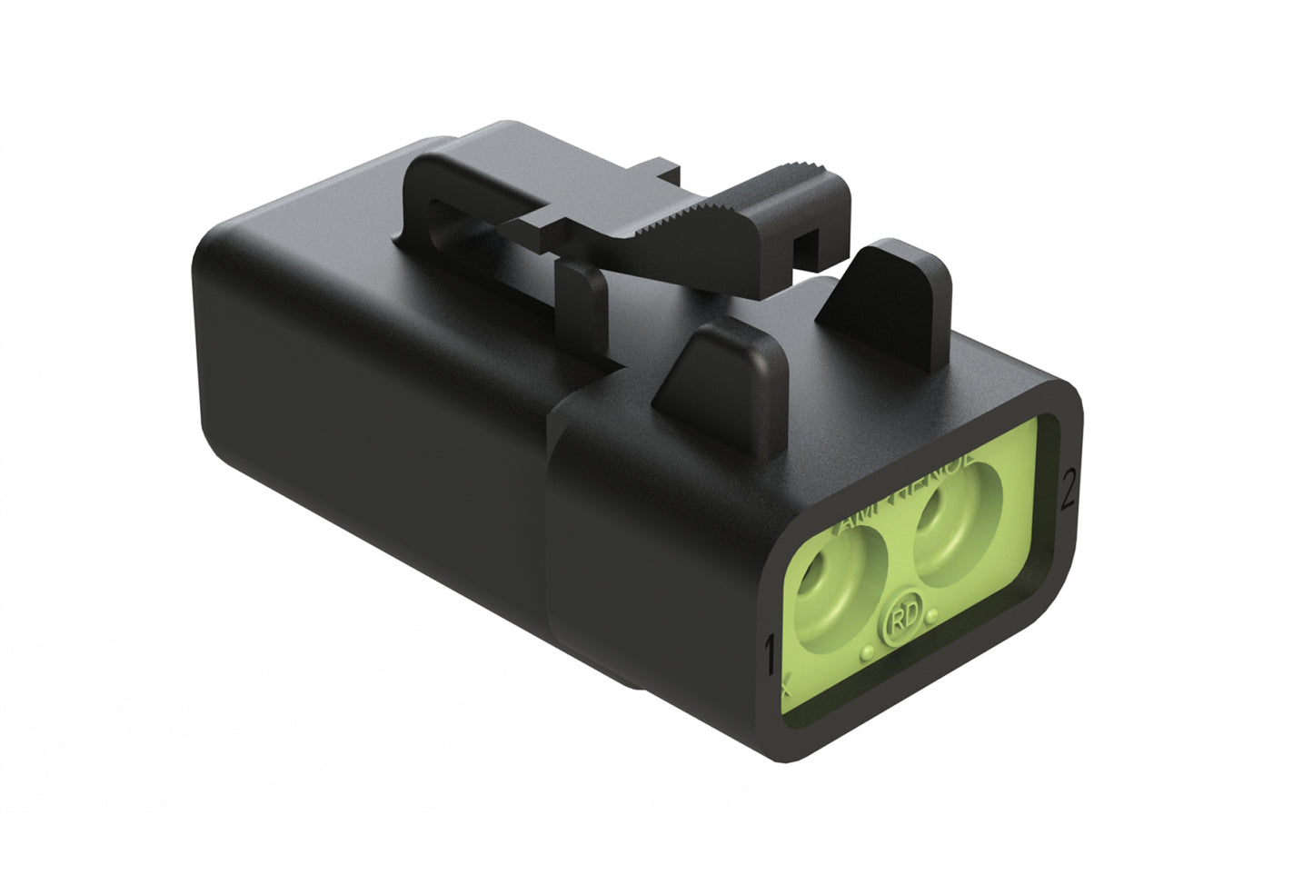 ATP06-2S-RD01BK 2 Position Plug, Socket, Reduced Diameter Rear Seal (Green), Black Body (Requires Wedgelock AWP-2S)