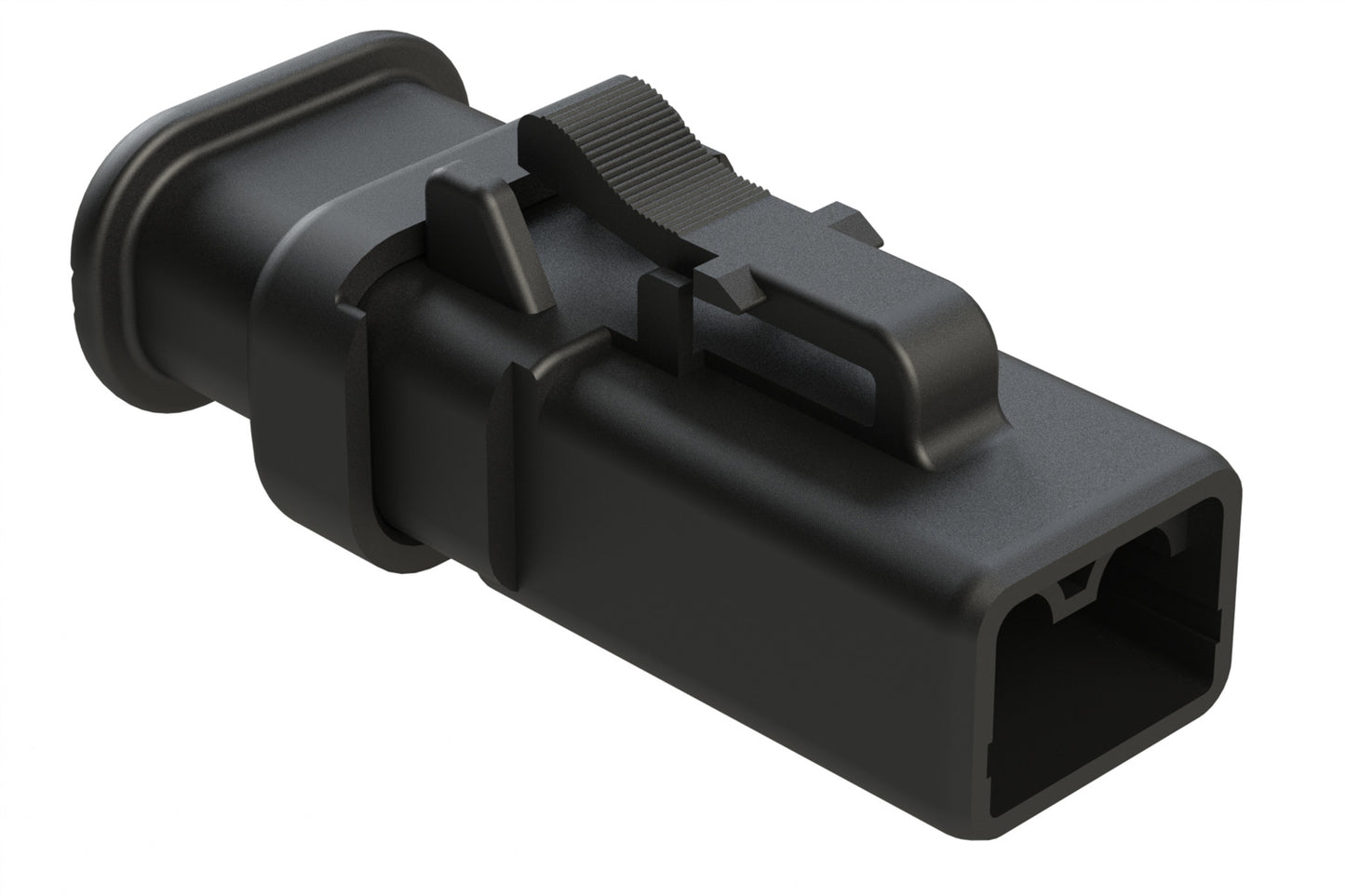 ATP06-2S-SR02BK 2 Position Plug, Socket, Reduced Diameter Rear Seal, Strain Relief, Black Body (Requires Wedgelock AWP-2S). DTP06-2S-CE09