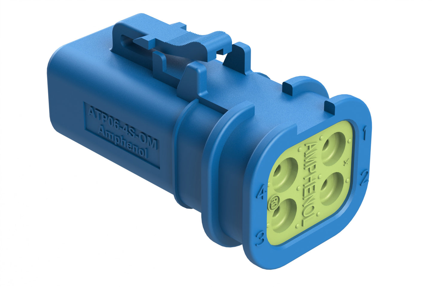 ATP06-4S-OMRDBLU 4 Position Plug, Socket, Overmold Compatible, Reduced Diameter Rear Seal, Blue