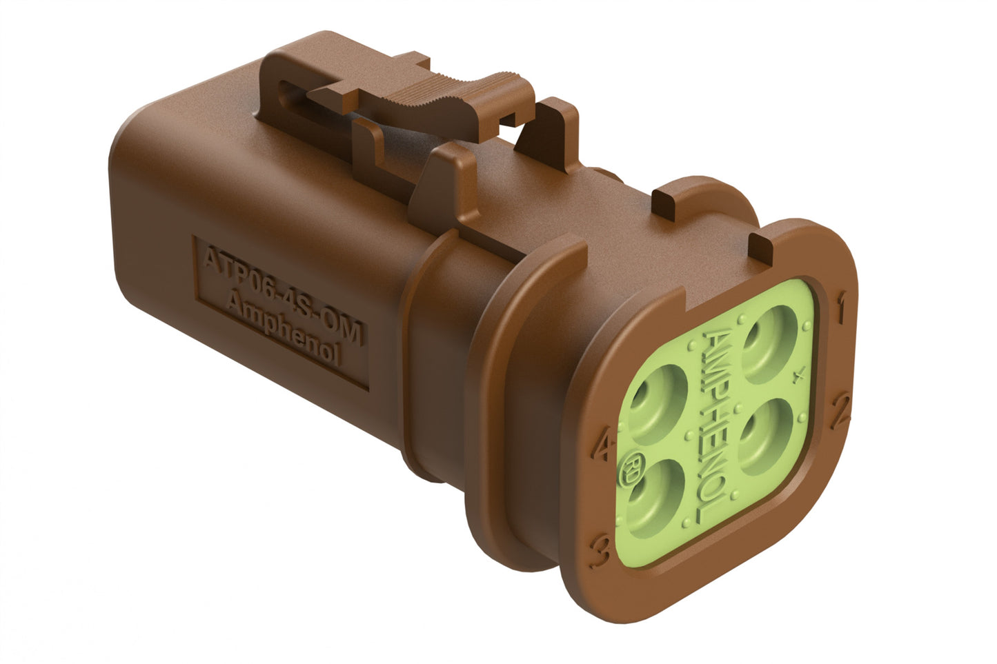 ATP06-4S-OMRDBRN 4 Position Plug, Socket, Overmold Compatible, Reduced Diameter Rear Seal, Brown