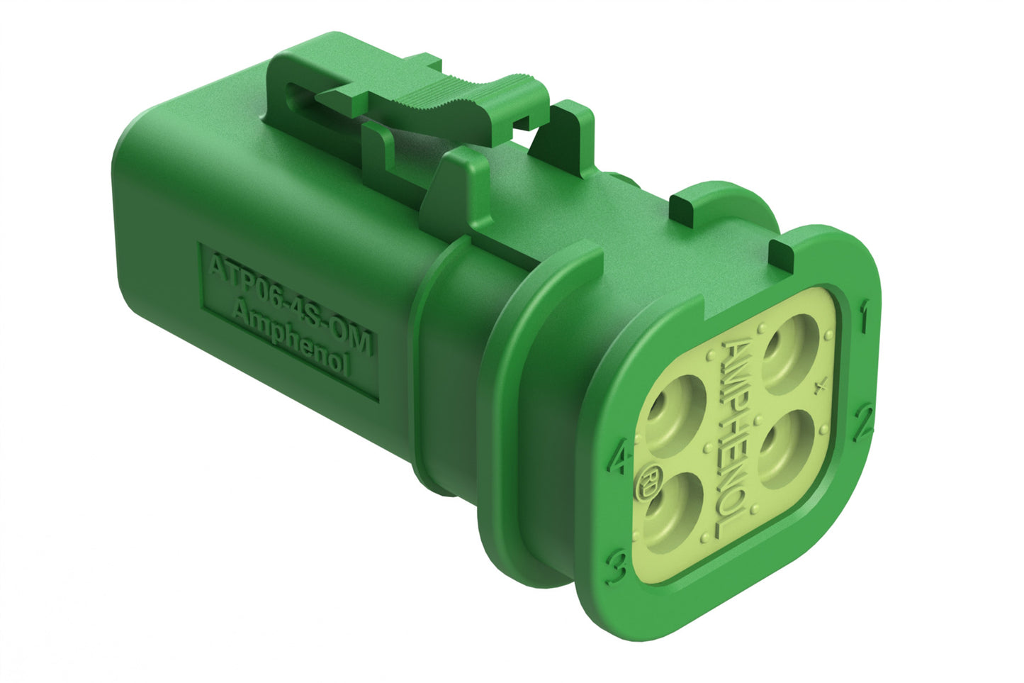 ATP06-4S-OMRDGRN 4 Position Plug, Socket, Overmold Compatible, Reduced Diameter Rear Seal, Green