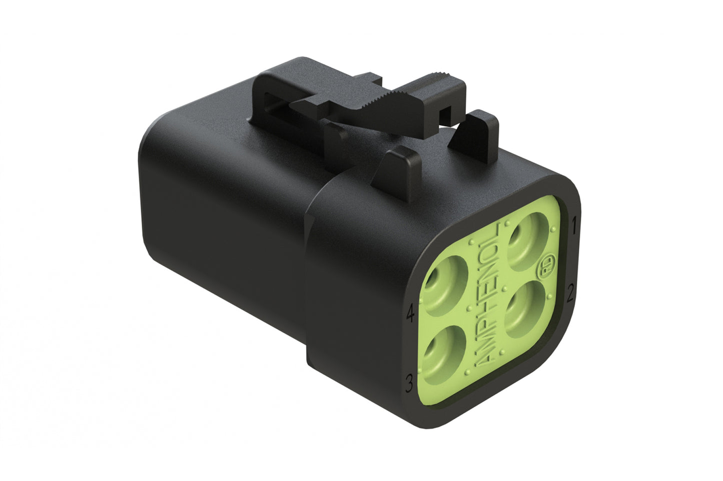 ATP06-4S-RD01BK 4-Way Plug, Female Connector with Reduced Diameter Seal, Black. DTP06-4S-CE02