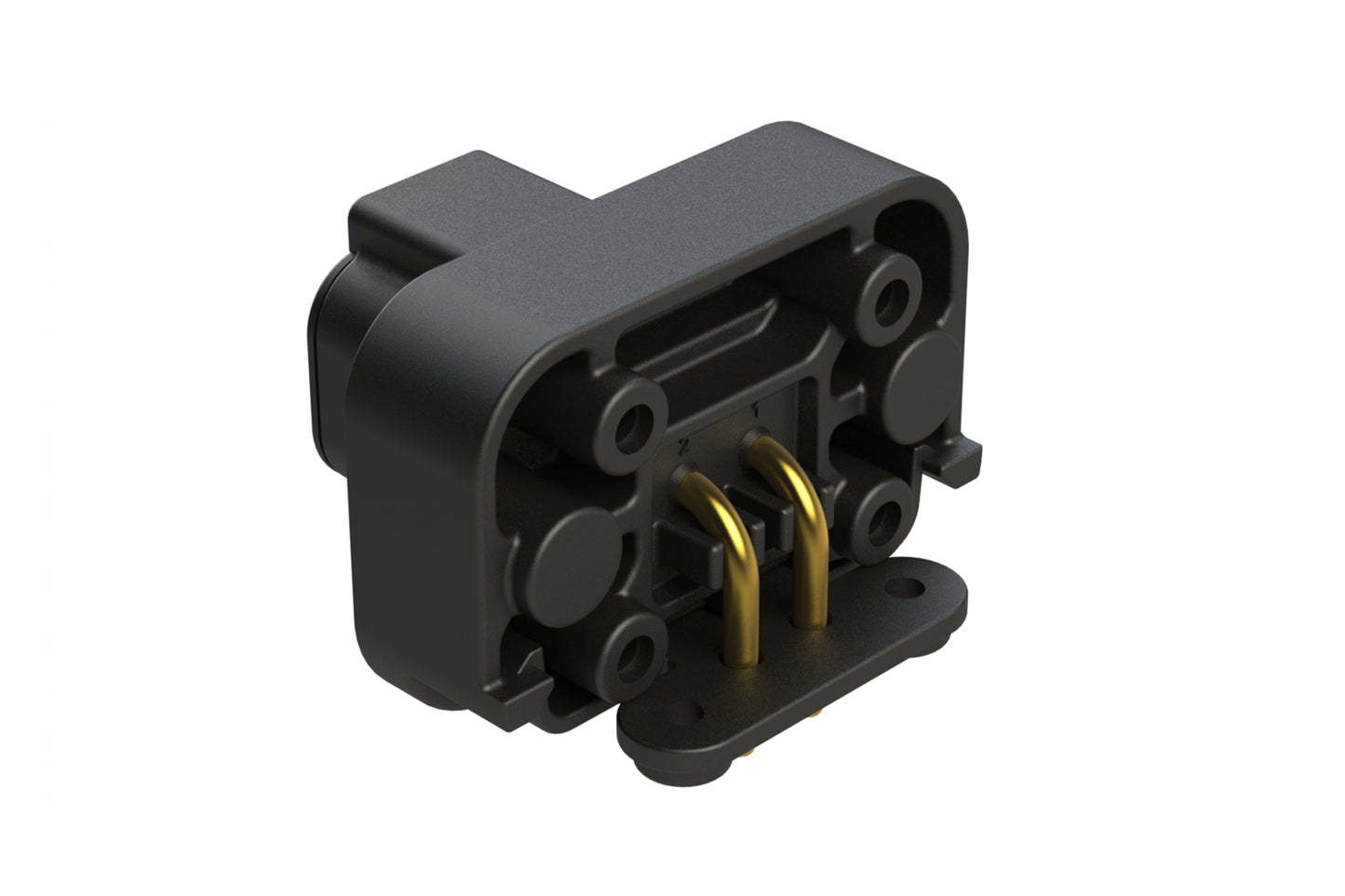 ATP13-2P-BM01BLK 2 Position 90° PCB Flange Mount Receptacle, molded gold Pins, Black