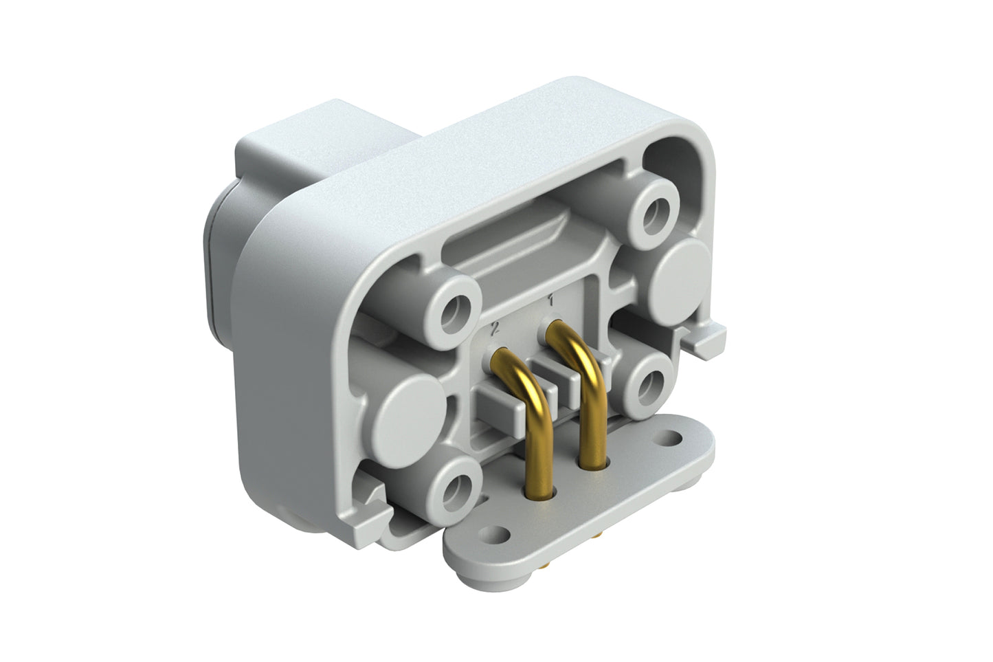 ATP13-2P-BM01GRY 2 Position 90° PCB Flange Mount Receptacle, molded gold Pins, Grey