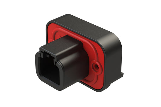 ATP13-2P-BM03BLK 2 Position 90° PCB Flange Mount Receptacle, molded tin Pins, Black