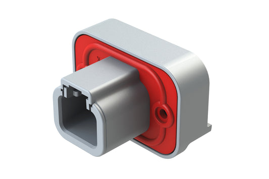 ATP13-2P-BM04GRY 2 Position 90° PCB Flange Mount Receptacle, molded tin Pins, potted, Grey