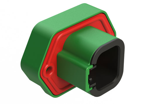 ATP15-4PC-BM02 4 Position PCB Receptacle with Flange, Pin, Gold Plated, Self-Threading, Gasket, Potted, Keyed C, Black