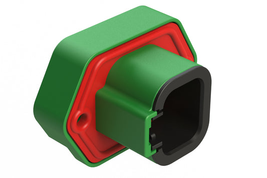 ATP15-4PC-BM03 4 Position PCB Receptacle with Flange, Pin, Tin Plated, Self-Threading, Gasket, Keyed C, Green