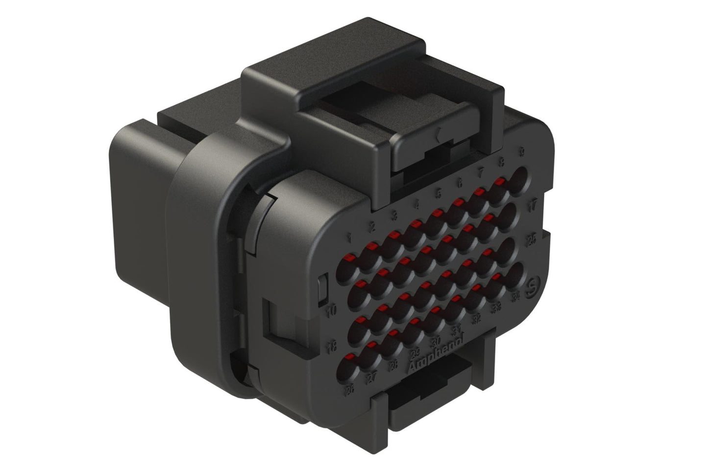 ATS06-34SA2 34 Position Plug, Socket, Contact Size 20, Double Latch, Keyed A, End Cap, Black. 2-1437285-3