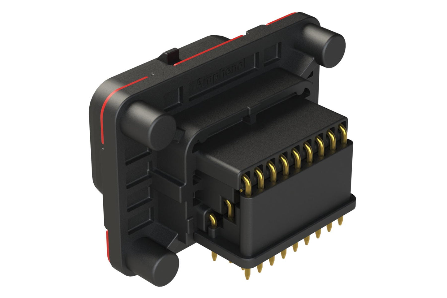 ATS13-34PB2-BM01 34 Position PCB Receptacle with Sealed Flange, Pin, Right Angle, Contact Size 20, Double Latch, Self-Threading, Keyed B, Black