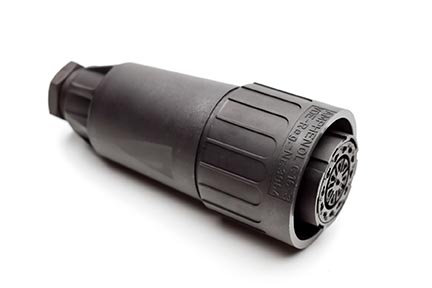 C016 10E019 003 2 19+PE Female cable connector with internal strain relief and cable retention. For use with crimp contacts (sold separately).