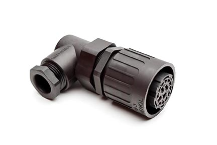 C016 10F014 003 1 14+PE Female cable connector with strain relief and clamping ring. For use with crimp contacts (sold separately).