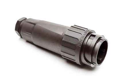 C016 10I008 002 1 8+PE Male cable connector with strain relief and cable retention. For use with crimp contacts (sold separately).