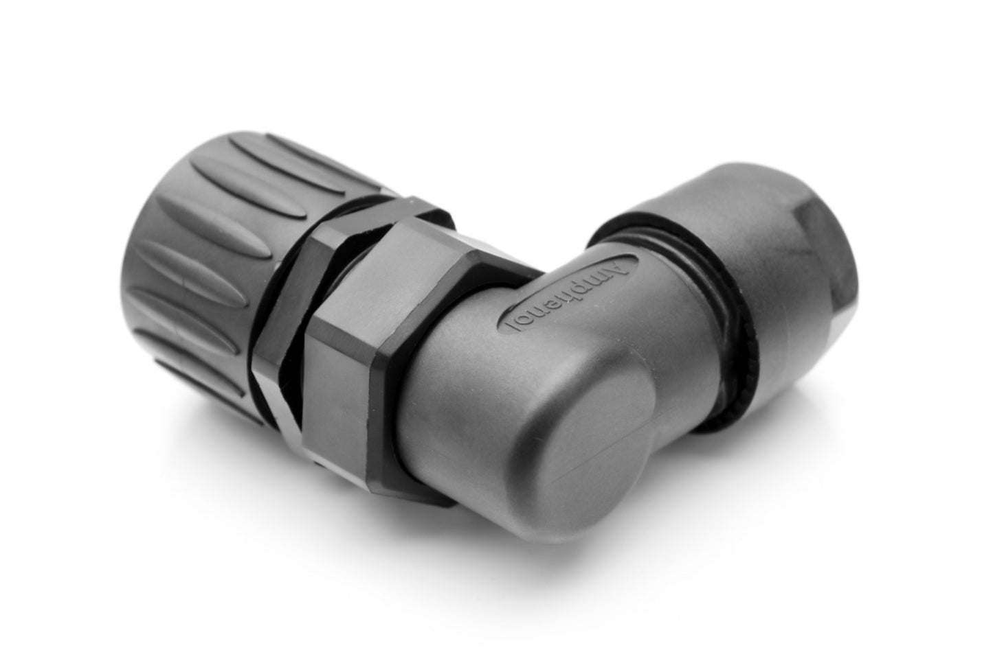 C016 20F003 200 12 3+PE Female, right angled cable connector with strain relief and clamping ring. Field installable screw termination.