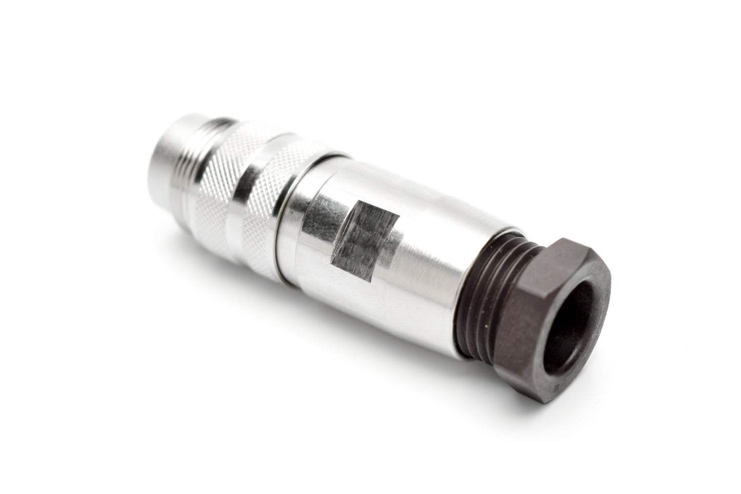 C091 11H007 001 2 Male Connectors with internal strain relief and metal locking ring. Complete EMI shielding in the fully mated and locked position (EMI security). Screw locking according to IEC 61076-2-106. Contacts sold separately.