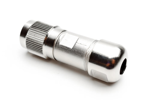 C091 31D004 100 4 Female Connectors with internal strain relief and metal locking ring. Complete EMI shielding in the fully mated and locked position (EMI security). Screw locking according to IEC 61076-2-106. Fully intermateable with C091D connectors.