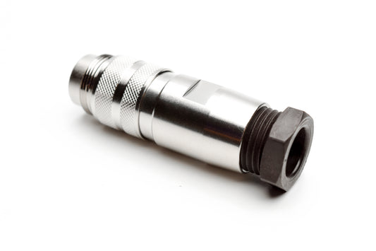 C091 31H004 101 2 Male Connectors with internal strain relief and metal locking ring. Complete EMI shielding in the fully mated and locked position (EMI security). Screw locking according to IEC 61076-2-106. Contacts included.
