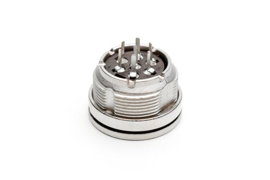 C091 61N007 110 2 Front mounting female metal Connectors with O-ring seal and ring nut mount (hex nut available upon request). Complete EMI shielding in the fully mated and locked position (EMI security). Contacts included.
