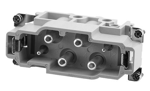 C146 10A006 100 13 6+PE Male insert with power and signal contacts. Comparable Part No. 09380062601