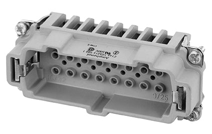 C146 10A016 500 1 16+PE Heavy duty male contact insert for turned crimp contacts. May be engaged or disengaged when live but without electrical load. Comparable Part No. 09330162602