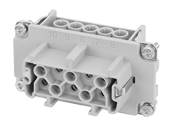 C146 10B003 102 3 3+PE with 2 delayed mating contacts. Female insert with wire protection for screw termination. Comparable Part No. 09340032701