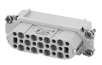 C146 10B025 500 2 25+PE Heavy duty female contact insert for stamped crimp contacts. May be engaged or disengaged when live but without electrical load. Comparable Part No. 09210253101