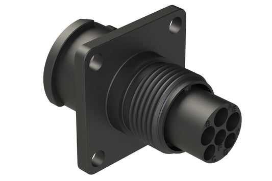 FLS010N3W3P03 Receptacle, Square Flange, 6 (3+3) Position, Male, Shell Size 10, Silicone Seal, Auto-Lock