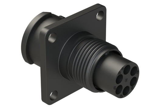 FLS010N6P03 Receptacle, Square Flange, 6 Position, Male, Shell Size 10, Silicone Seal, Auto-Lock