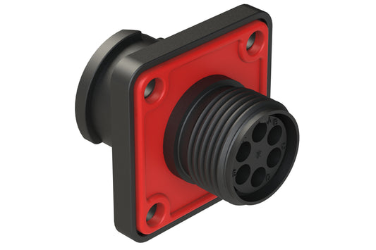 FLS010N6S03-PM Receptacle, Square Flange, 6 Position, Female, Shell Size 10, Silicone Seal with Seal Gasket, Auto-Lock