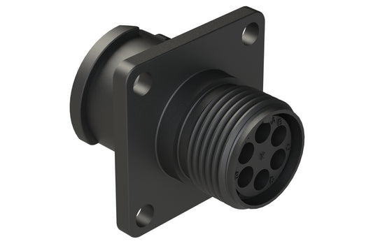 FLS010N6S03 Receptacle, Square Flange, 6 Position, Female, Shell Size 10, Silicone Seal, Auto-Lock