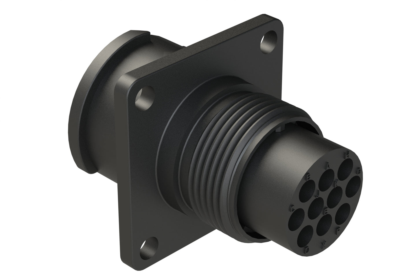 FLS012N10P03 Receptacle, Square Flange, 10 Position,Male, Shell Size 12, Silicone Seal, Auto-Lock