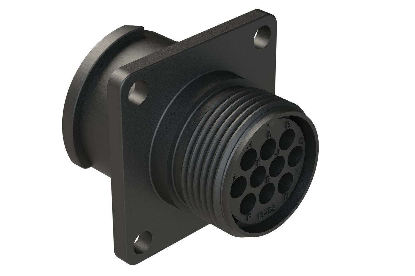 FLS012N10S03 Receptacle, Square Flange, 10 Position, Female, Shell Size 12, Silicone Seal, Auto-Lock