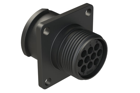 FLS012N10S03 Receptacle, Square Flange, 10 Position, Female, Shell Size 12, Silicone Seal, Auto-Lock