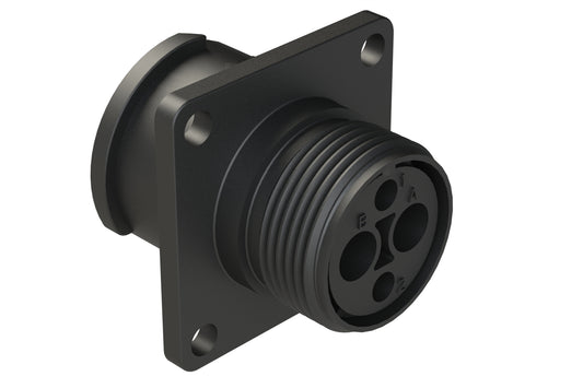 FLS012N2S03 Receptacle, Square Flange, 4 (2+2) Position, Female, Shell Size 12, Silicone Seal, Auto-Lock