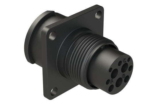 FLS012N3P03 Receptacle, Square Flange, 3 Position, Pin, Shell Size 12, Silicone Seal, Auto-Lock