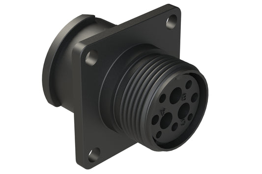 FLS012N3S03 Receptacle, Square Flange, 3 Position, Female, Shell Size 12, Silicone Seal, Auto-Lock