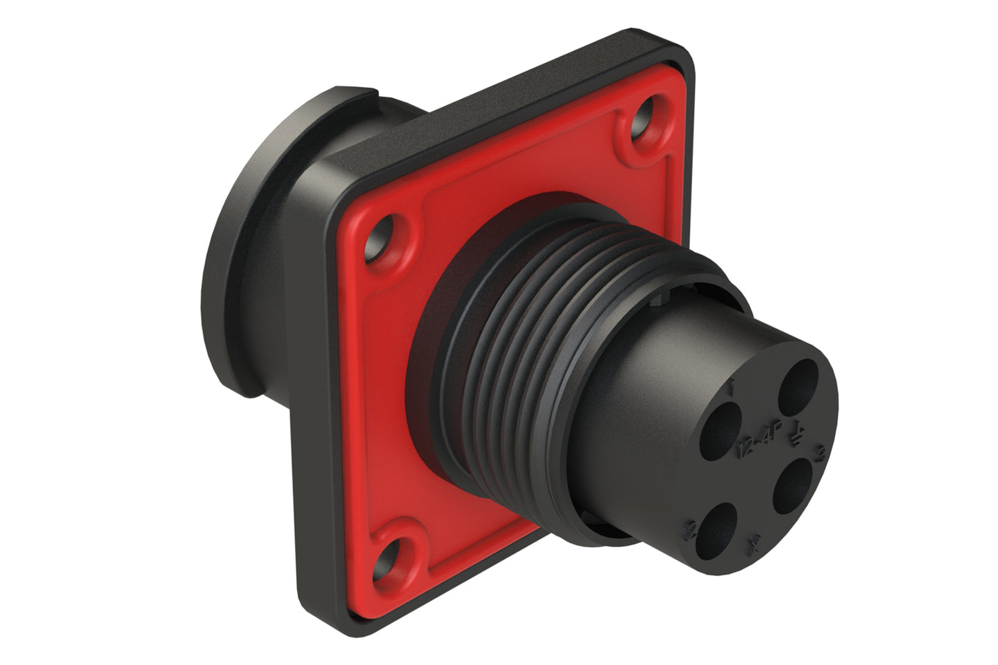 FLS012N4P03-PM Receptacle, Square Flange, 4 Position, Male, Shell Size 12, Silicone Seal with Seal Gasket, Auto-Lock