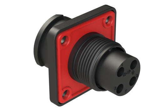 FLS012N4P03-PM Receptacle, Square Flange, 4 Position, Male, Shell Size 12, Silicone Seal with Seal Gasket, Auto-Lock