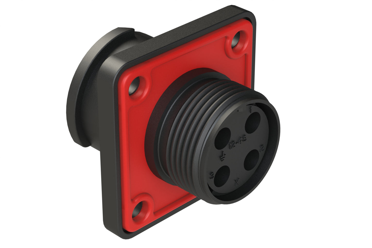 FLS012N4S03-PM Receptacle, Square Flange, 4 Position, Female, Shell Size 12, Silicone Seal with Seal Gasket, Auto-Lock
