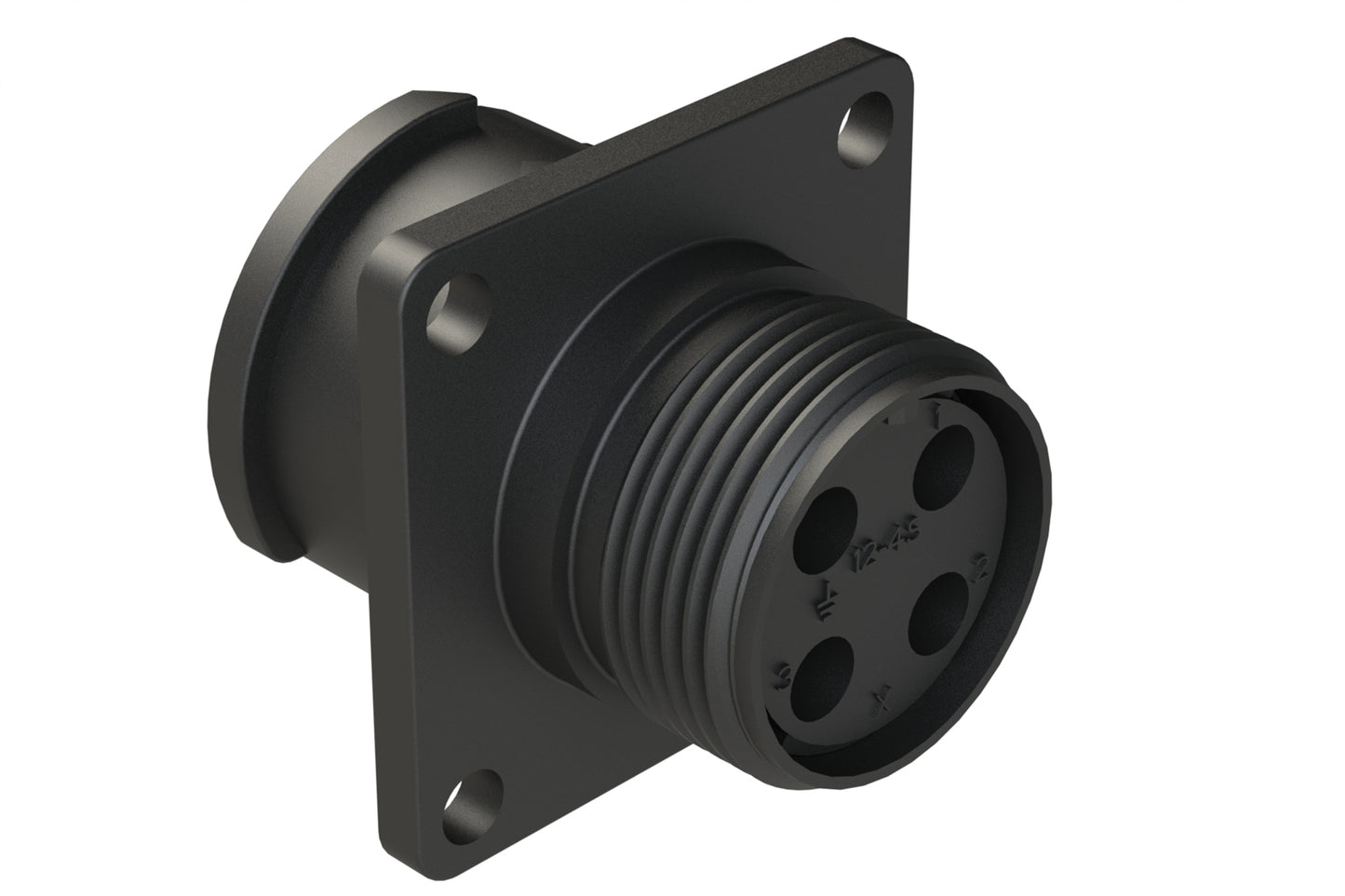 FLS012N4S03 Receptacle, Square Flange, 4 Position, Female, Shell Size 12, Silicone Seal, Auto-Lock