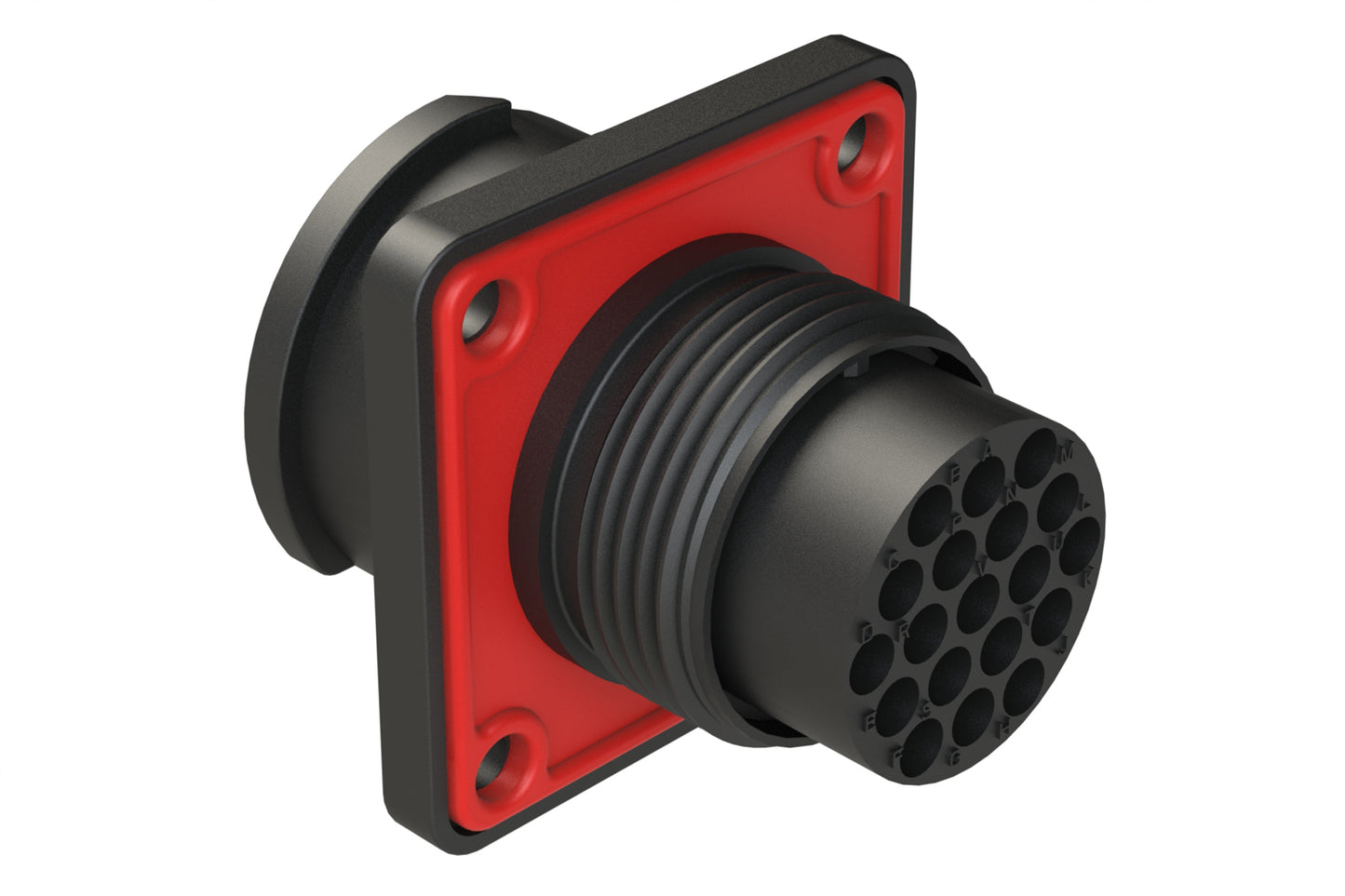 FLS014N19P03-PM Receptacle, Square Flange, 19 Position, Male, Shell Size 14, Silicone Seal with Seal Gasket, Auto-Lock