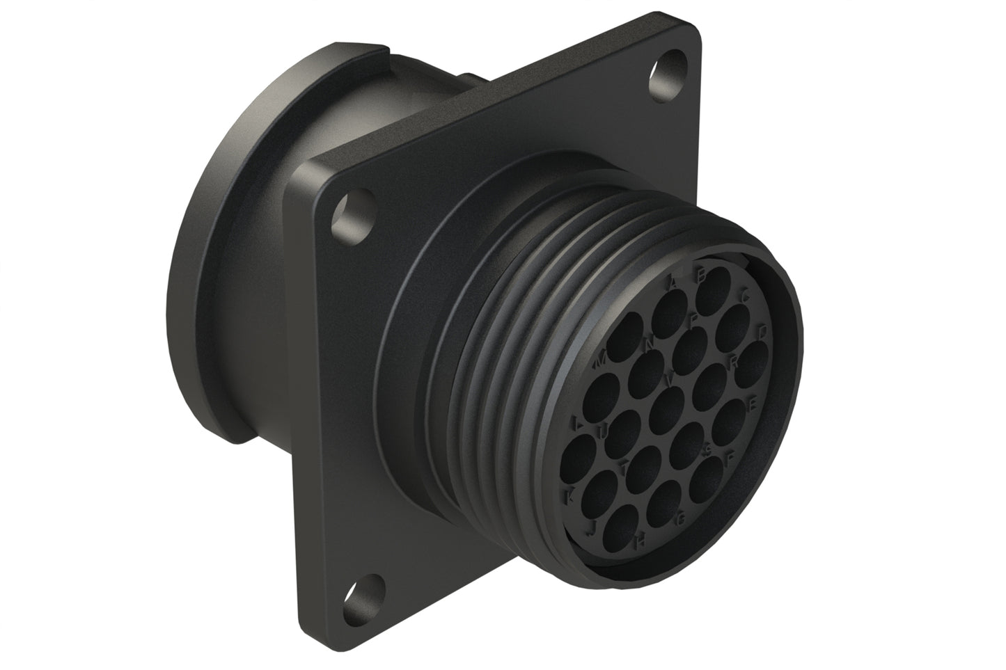 FLS014N19S03 Receptacle, Square Flange, 19 Position, Female, Shell Size 14, Silicone Seal, Auto-Lock