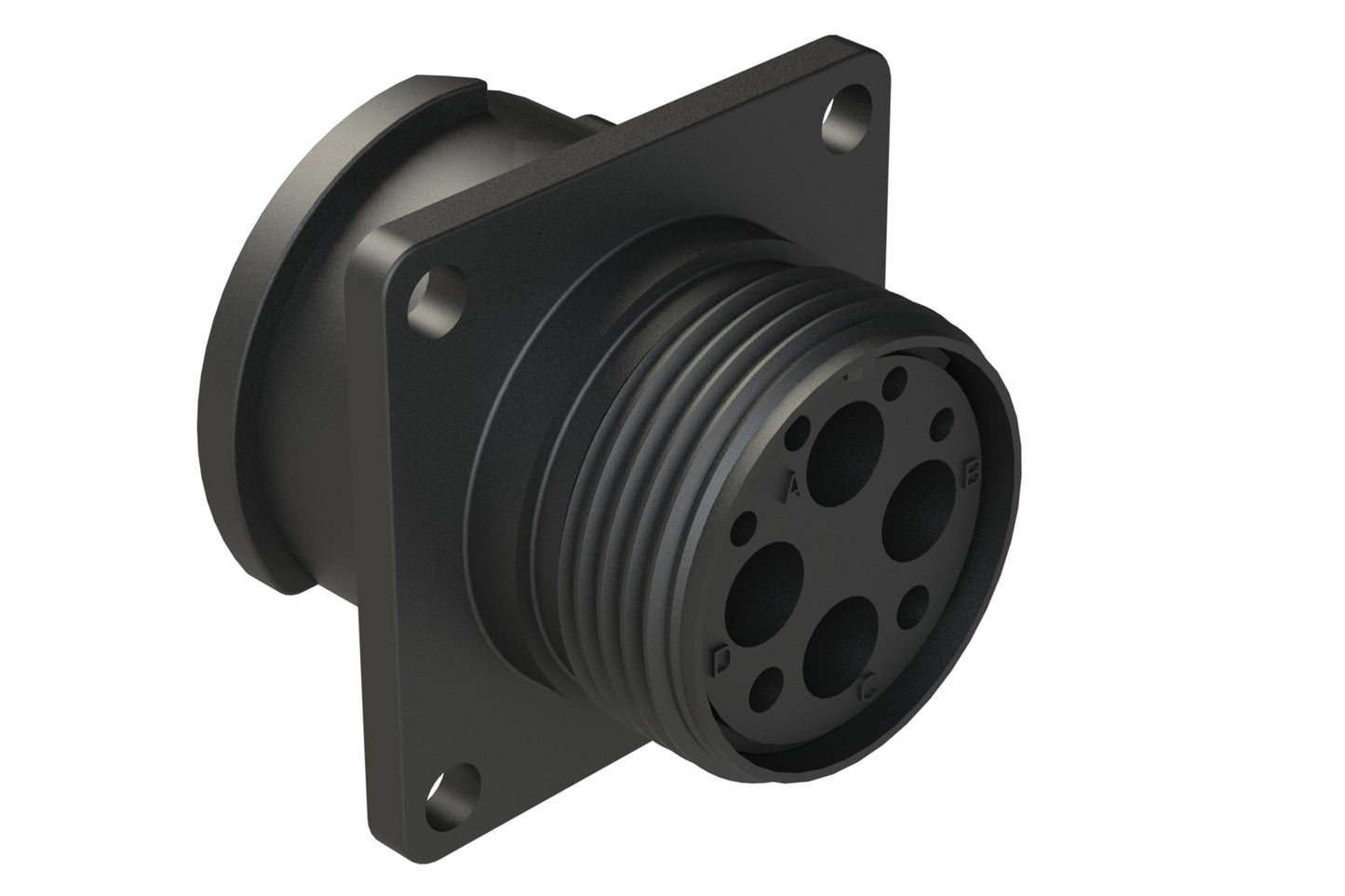 FLS014N4S03 Receptacle, Square Flange, 4 Position, Female, Shell Size 14, Silicone Seal, Auto-Lock