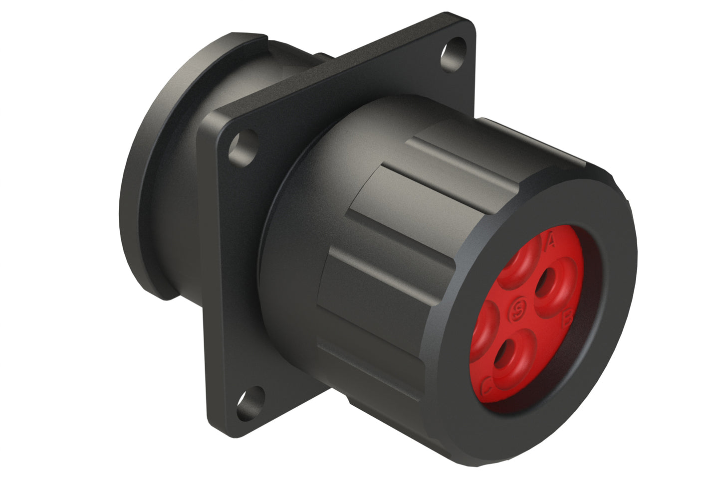 FLS014N4SHEC03 Receptacle, Square Flange, 4 Position, Female, Shell Size 14, Silicone Seal and End Cap with Individual Wire Sealing, Auto-Lock